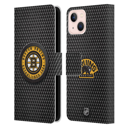 NHL Boston Bruins Puck Texture Leather Book Wallet Case Cover For Apple iPhone 13