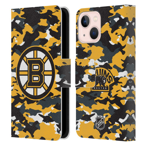 NHL Boston Bruins Camouflage Leather Book Wallet Case Cover For Apple iPhone 13 Mini