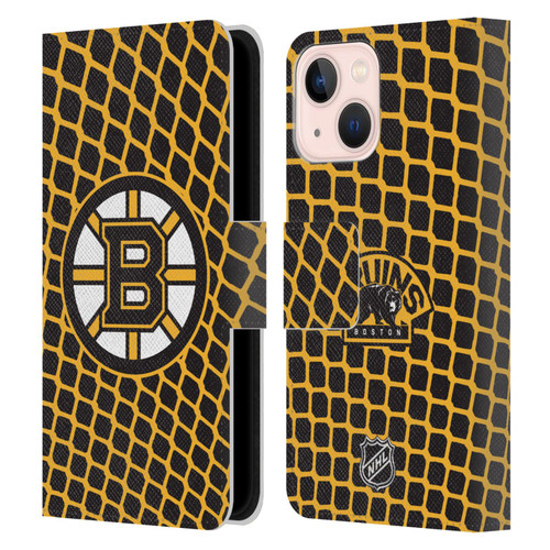 NHL Boston Bruins Net Pattern Leather Book Wallet Case Cover For Apple iPhone 13 Mini