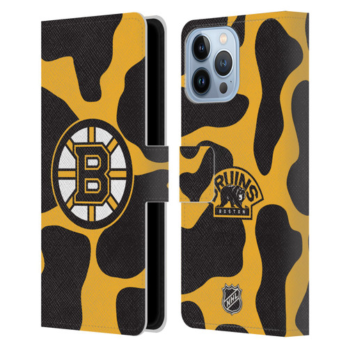 NHL Boston Bruins Cow Pattern Leather Book Wallet Case Cover For Apple iPhone 13 Pro Max