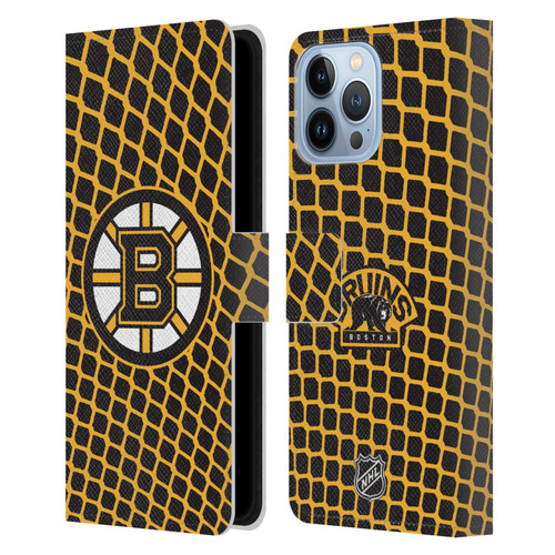 NHL Boston Bruins Net Pattern Leather Book Wallet Case Cover For Apple iPhone 13 Pro Max
