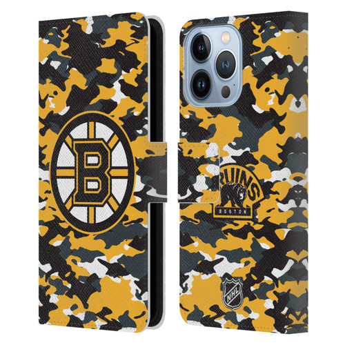 NHL Boston Bruins Camouflage Leather Book Wallet Case Cover For Apple iPhone 13 Pro