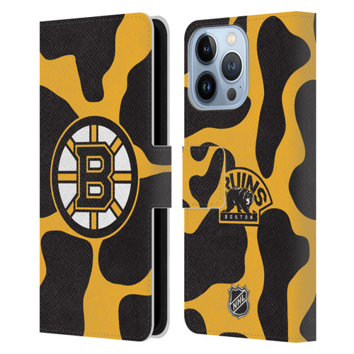 NHL Boston Bruins Cow Pattern Leather Book Wallet Case Cover For Apple iPhone 13 Pro