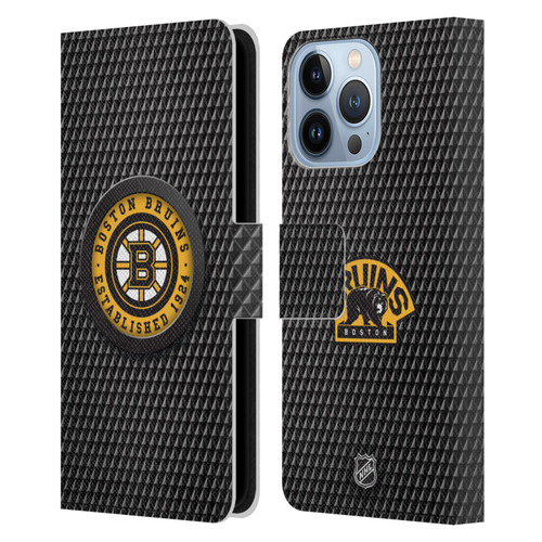 NHL Boston Bruins Puck Texture Leather Book Wallet Case Cover For Apple iPhone 13 Pro