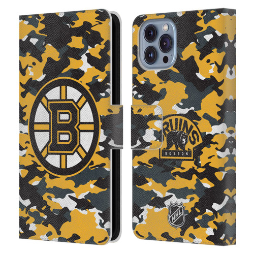 NHL Boston Bruins Camouflage Leather Book Wallet Case Cover For Apple iPhone 14
