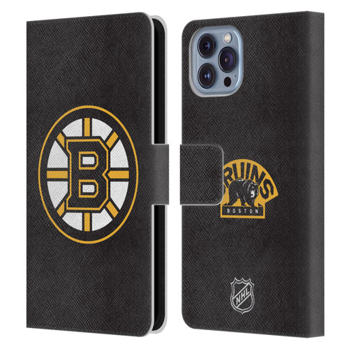 NHL Boston Bruins Plain Leather Book Wallet Case Cover For Apple iPhone 14