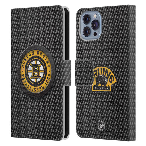 NHL Boston Bruins Puck Texture Leather Book Wallet Case Cover For Apple iPhone 14