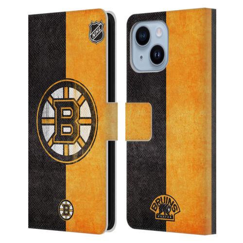 NHL Boston Bruins Half Distressed Leather Book Wallet Case Cover For Apple iPhone 14 Plus