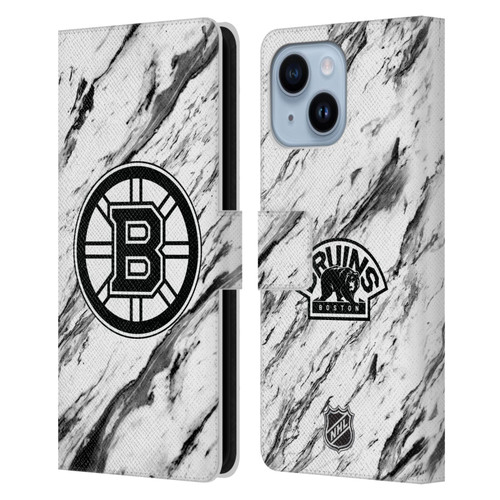 NHL Boston Bruins Marble Leather Book Wallet Case Cover For Apple iPhone 14 Plus