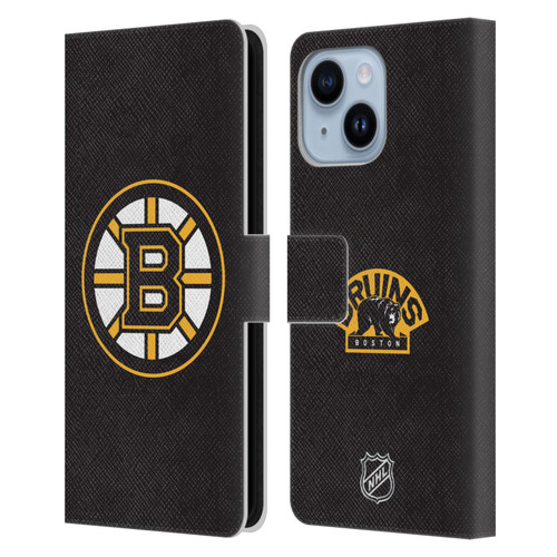 NHL Boston Bruins Plain Leather Book Wallet Case Cover For Apple iPhone 14 Plus