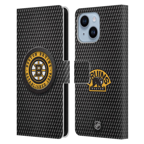 NHL Boston Bruins Puck Texture Leather Book Wallet Case Cover For Apple iPhone 14 Plus