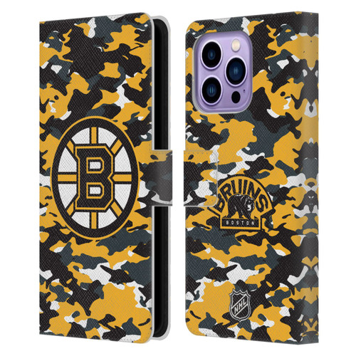 NHL Boston Bruins Camouflage Leather Book Wallet Case Cover For Apple iPhone 14 Pro Max