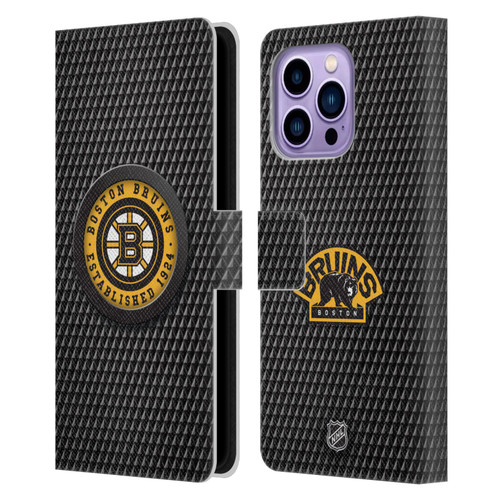 NHL Boston Bruins Puck Texture Leather Book Wallet Case Cover For Apple iPhone 14 Pro Max