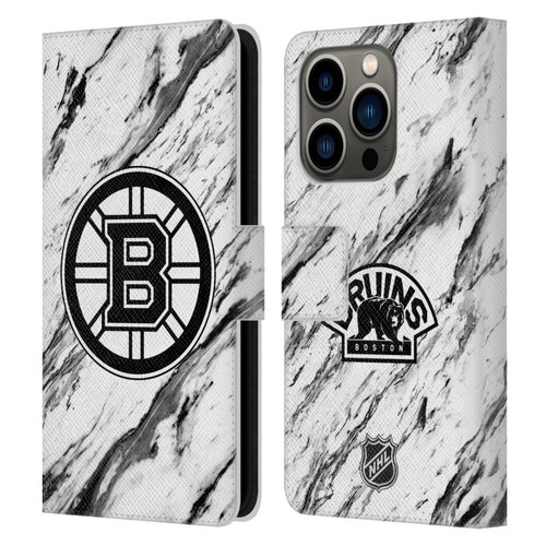 NHL Boston Bruins Marble Leather Book Wallet Case Cover For Apple iPhone 14 Pro