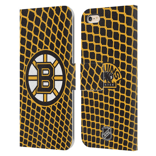 NHL Boston Bruins Net Pattern Leather Book Wallet Case Cover For Apple iPhone 6 Plus / iPhone 6s Plus