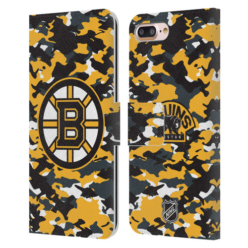 NHL Boston Bruins Camouflage Leather Book Wallet Case Cover For Apple iPhone 7 Plus / iPhone 8 Plus