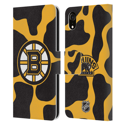 NHL Boston Bruins Cow Pattern Leather Book Wallet Case Cover For Apple iPhone XR