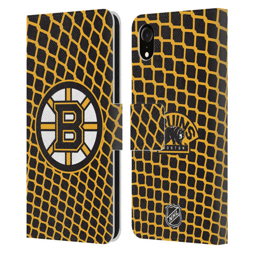 NHL Boston Bruins Net Pattern Leather Book Wallet Case Cover For Apple iPhone XR