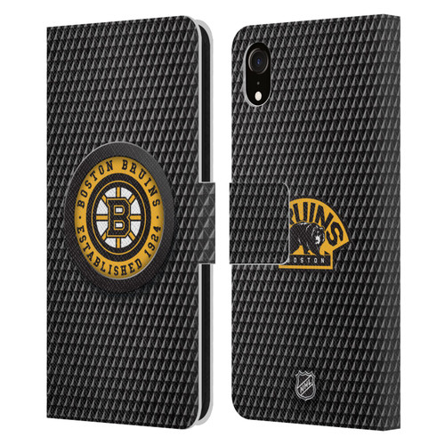 NHL Boston Bruins Puck Texture Leather Book Wallet Case Cover For Apple iPhone XR