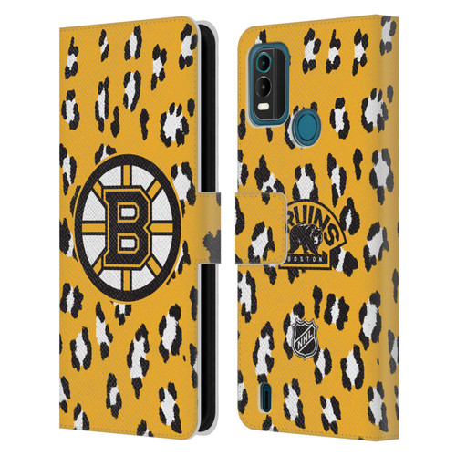 NHL Boston Bruins Leopard Patten Leather Book Wallet Case Cover For Nokia G11 Plus