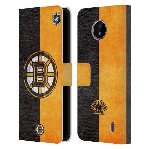 NHL Boston Bruins Half Distressed Leather Book Wallet Case Cover For Nokia C10 / C20