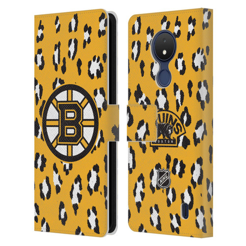 NHL Boston Bruins Leopard Patten Leather Book Wallet Case Cover For Nokia C21