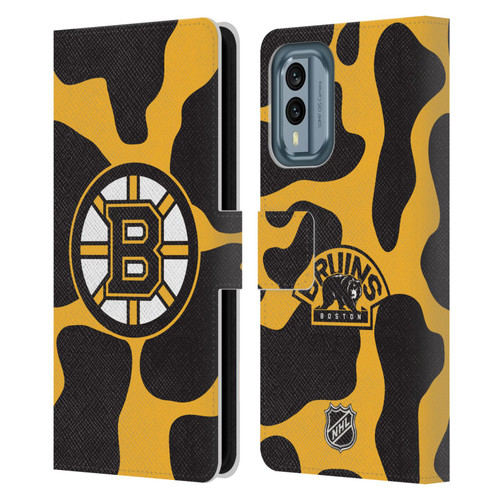 NHL Boston Bruins Cow Pattern Leather Book Wallet Case Cover For Nokia X30