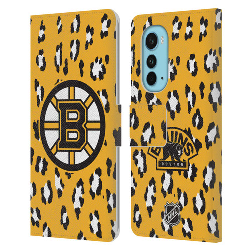NHL Boston Bruins Leopard Patten Leather Book Wallet Case Cover For Motorola Edge (2022)