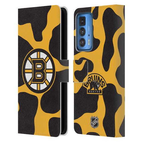 NHL Boston Bruins Cow Pattern Leather Book Wallet Case Cover For Motorola Edge 20 Pro