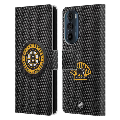 NHL Boston Bruins Puck Texture Leather Book Wallet Case Cover For Motorola Edge 30