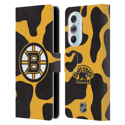 NHL Boston Bruins Cow Pattern Leather Book Wallet Case Cover For Motorola Edge X30