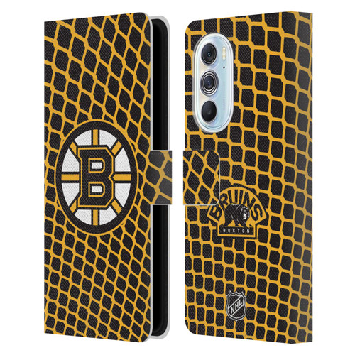 NHL Boston Bruins Net Pattern Leather Book Wallet Case Cover For Motorola Edge X30