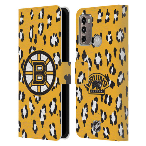 NHL Boston Bruins Leopard Patten Leather Book Wallet Case Cover For Motorola Moto G60 / Moto G40 Fusion