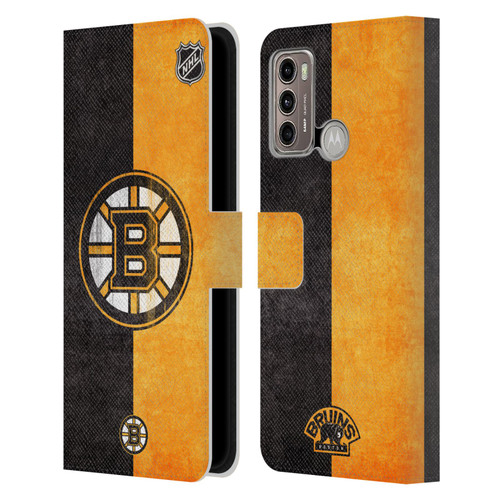 NHL Boston Bruins Half Distressed Leather Book Wallet Case Cover For Motorola Moto G60 / Moto G40 Fusion