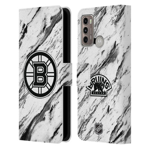 NHL Boston Bruins Marble Leather Book Wallet Case Cover For Motorola Moto G60 / Moto G40 Fusion