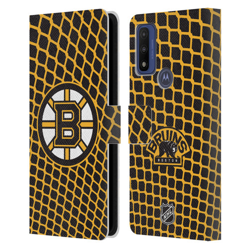 NHL Boston Bruins Net Pattern Leather Book Wallet Case Cover For Motorola G Pure