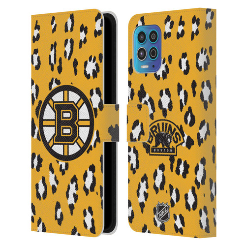 NHL Boston Bruins Leopard Patten Leather Book Wallet Case Cover For Motorola Moto G100