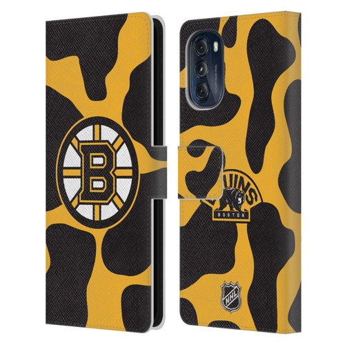 NHL Boston Bruins Cow Pattern Leather Book Wallet Case Cover For Motorola Moto G (2022)