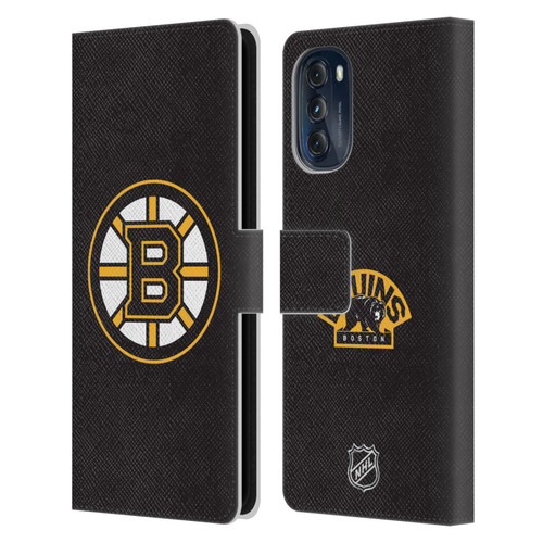 NHL Boston Bruins Plain Leather Book Wallet Case Cover For Motorola Moto G (2022)