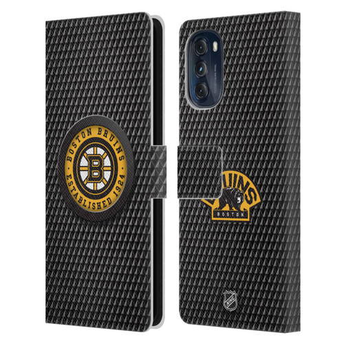 NHL Boston Bruins Puck Texture Leather Book Wallet Case Cover For Motorola Moto G (2022)
