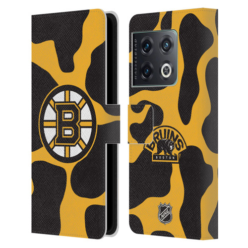 NHL Boston Bruins Cow Pattern Leather Book Wallet Case Cover For OnePlus 10 Pro