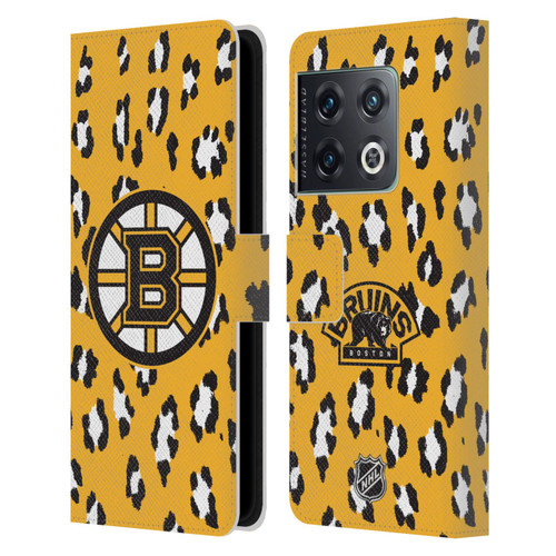 NHL Boston Bruins Leopard Patten Leather Book Wallet Case Cover For OnePlus 10 Pro