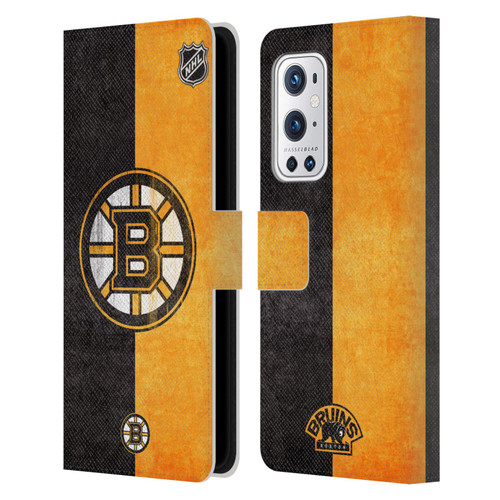 NHL Boston Bruins Half Distressed Leather Book Wallet Case Cover For OnePlus 9 Pro