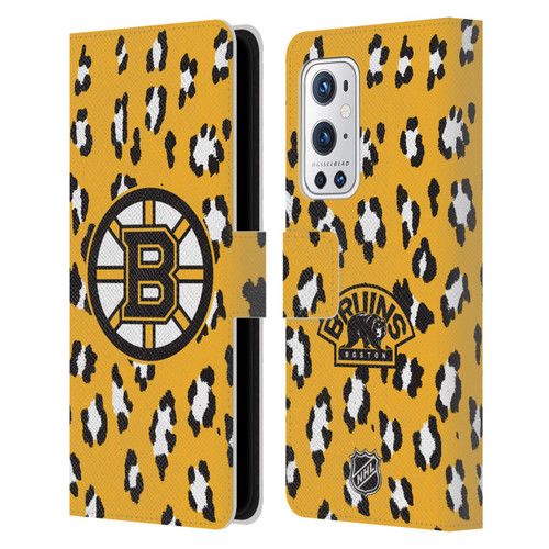 NHL Boston Bruins Leopard Patten Leather Book Wallet Case Cover For OnePlus 9 Pro