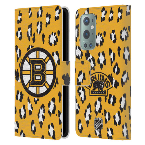 NHL Boston Bruins Leopard Patten Leather Book Wallet Case Cover For OnePlus 9