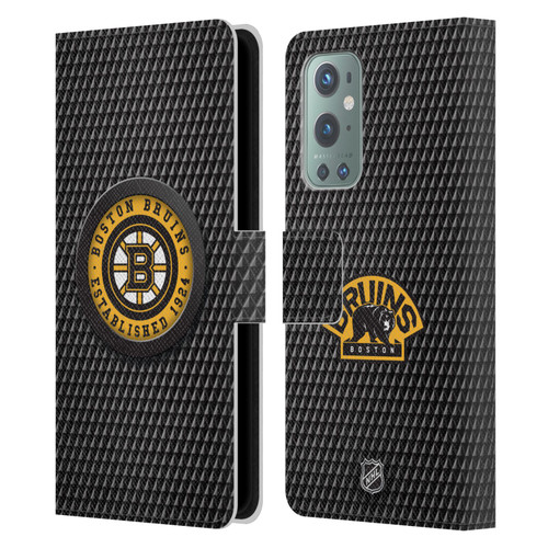 NHL Boston Bruins Puck Texture Leather Book Wallet Case Cover For OnePlus 9