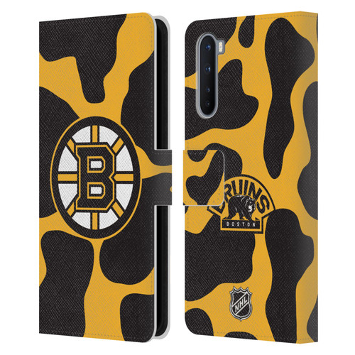 NHL Boston Bruins Cow Pattern Leather Book Wallet Case Cover For OnePlus Nord 5G