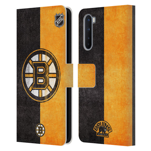 NHL Boston Bruins Half Distressed Leather Book Wallet Case Cover For OnePlus Nord 5G