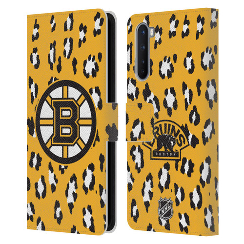 NHL Boston Bruins Leopard Patten Leather Book Wallet Case Cover For OnePlus Nord 5G