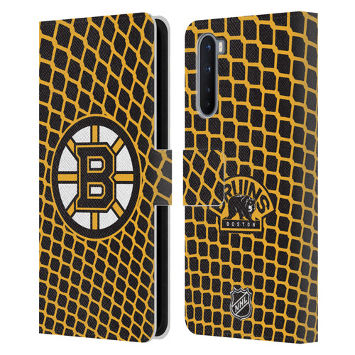 NHL Boston Bruins Net Pattern Leather Book Wallet Case Cover For OnePlus Nord 5G